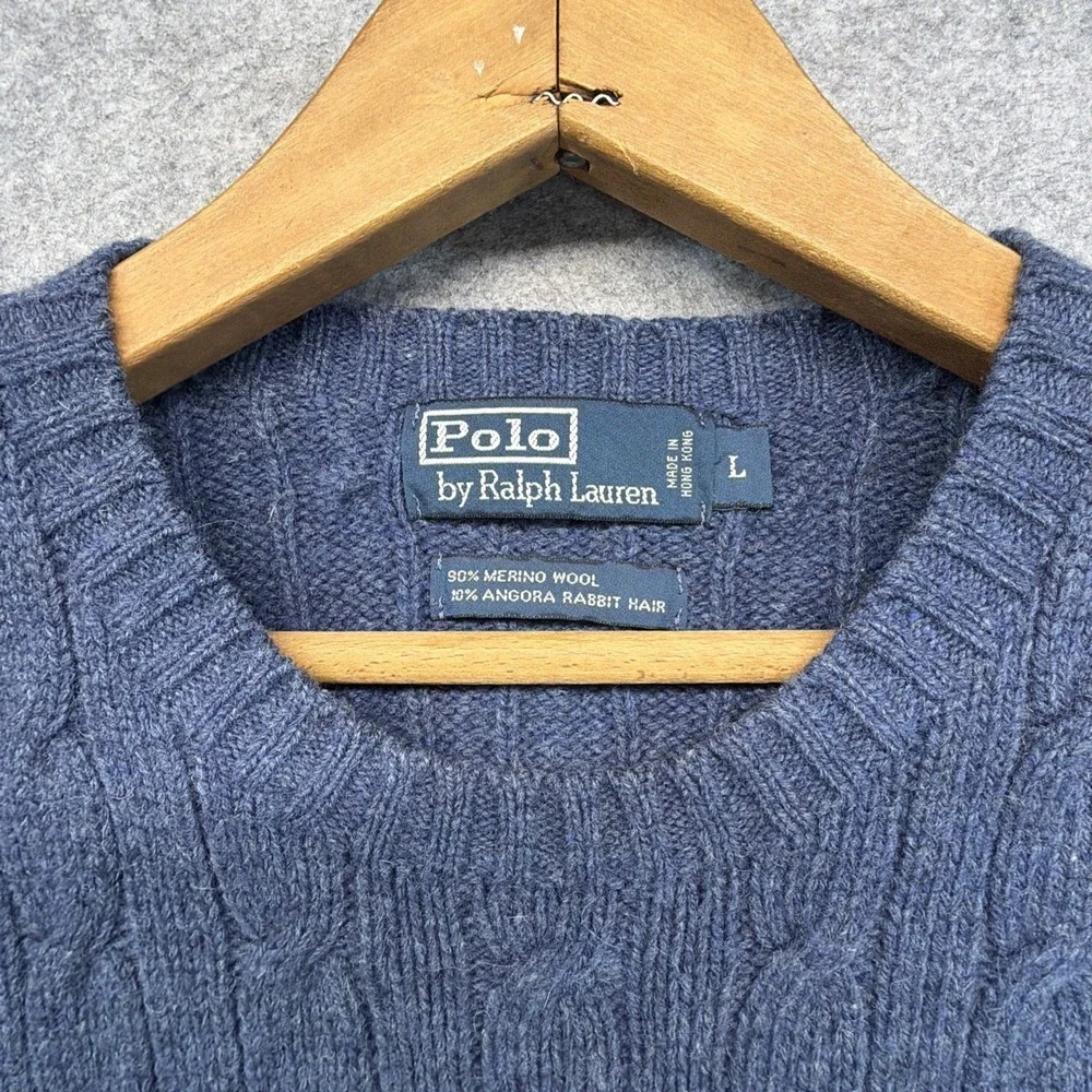 Vintage Polo Ralph Lauren Angora Wool Cable Knit Sweater Large Pony Fisherman